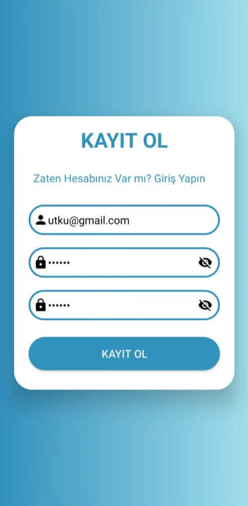 Utku YURT | Kelime Ezberleme Uygulaması Mobil Uygulama Kayıt Ol Sayfası Login Page