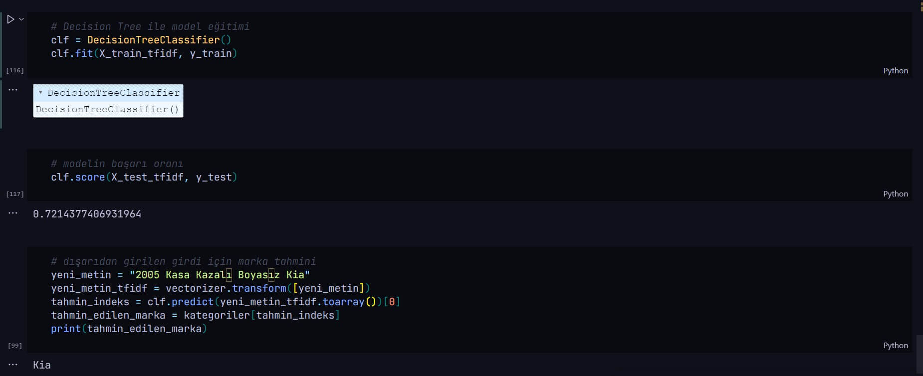 Utku YURT | Marka Tahmin Uygulaması Python Veri Çekme BeatifulSoup Test