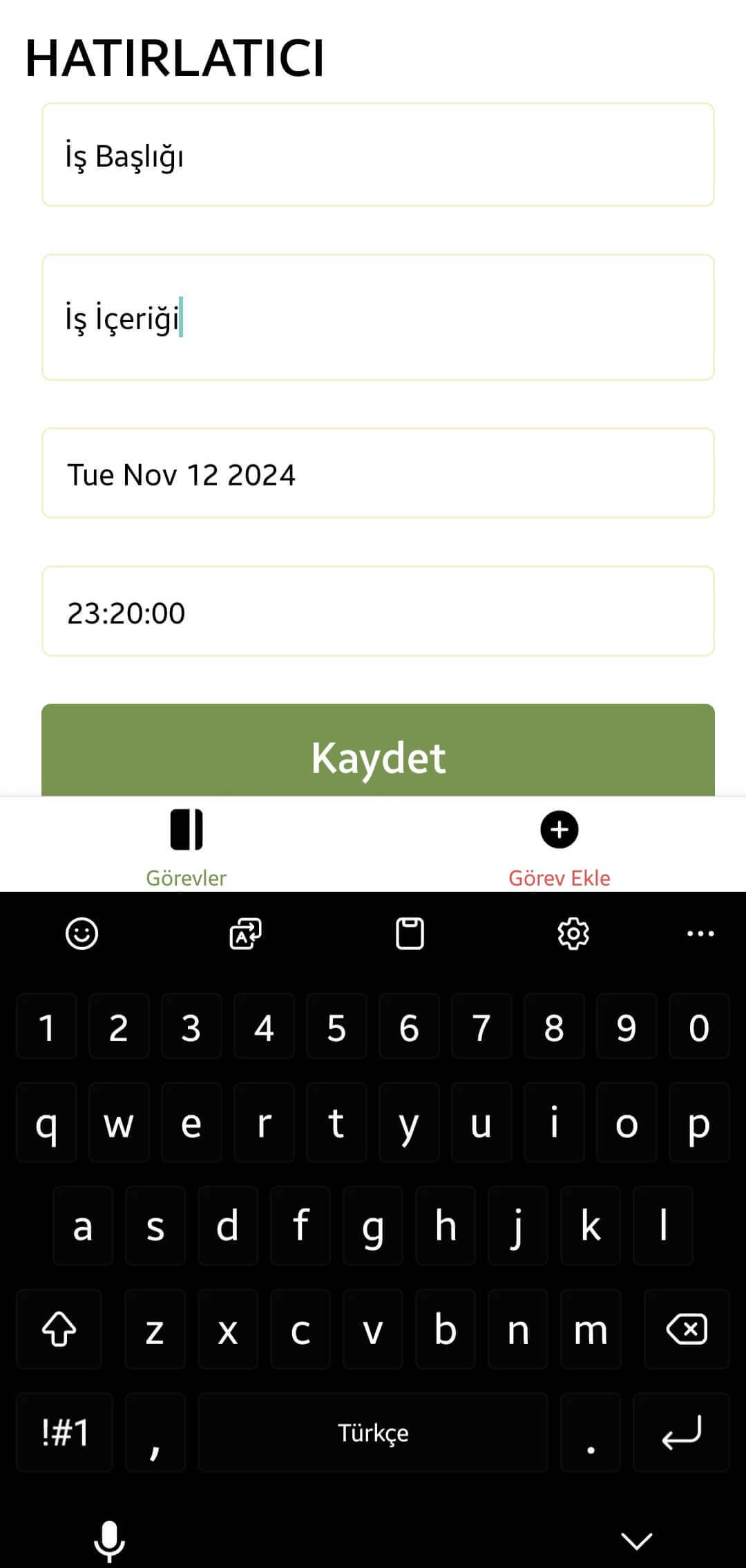 Utku YURT | React Native Mobil Uygulama TODO App Uygulaması Görev Ekleme Yazı Yazma